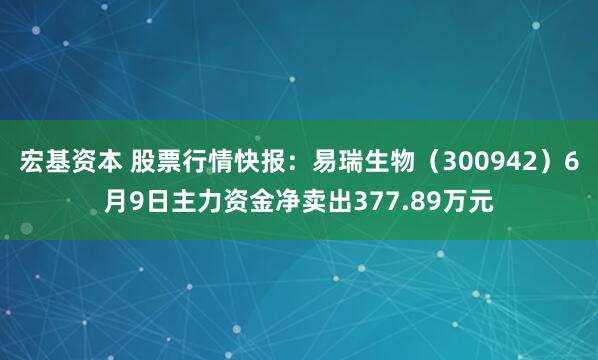 宏基资本 股票行情快报：易瑞生物（300942）6月9日主力资金净卖出377.89万元